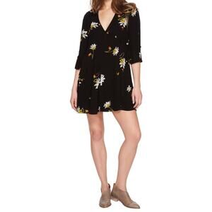 Free People Time On My Side Floral Print Wrap Dress Button Black Womens XS